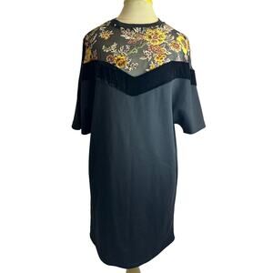 Zara Sheer Dress Womens Small Black Velvet Velour Boho Eclectic Floral Oversized